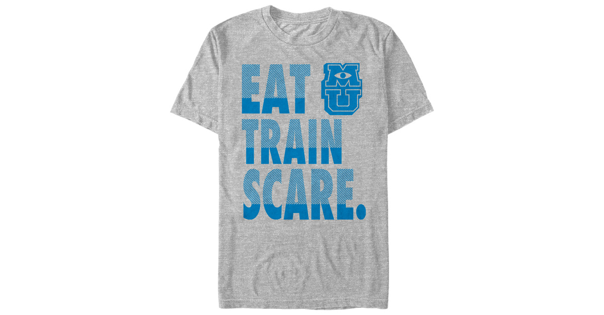Monster Train Merch Men's Monsters Inc Eat Train Scare Motto Adult T-Shirt | Fendory